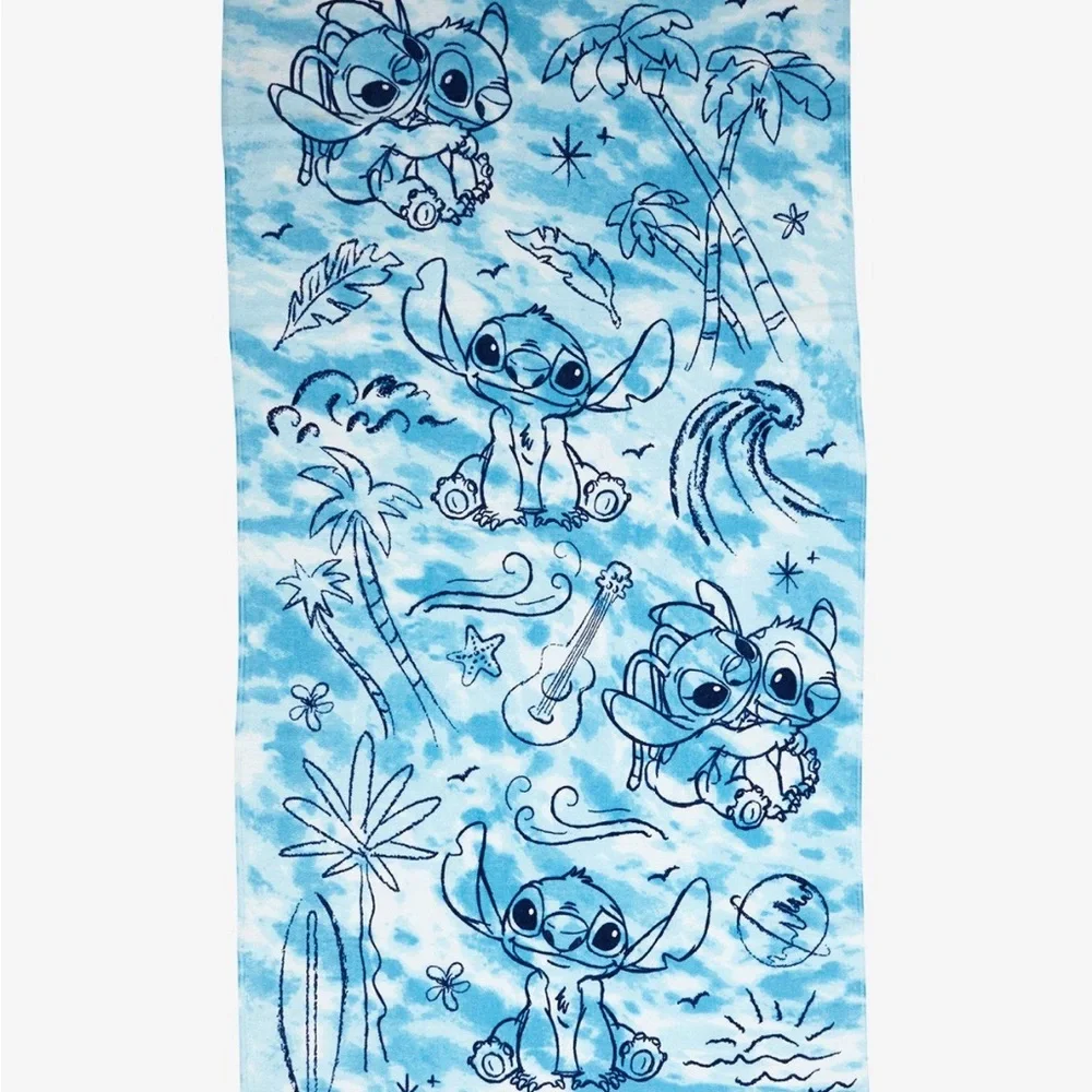 Disney Lilo &Stitch Tie Dye Blue/White Stitch & Angel Beach Towel 34” x 64” BNWT
